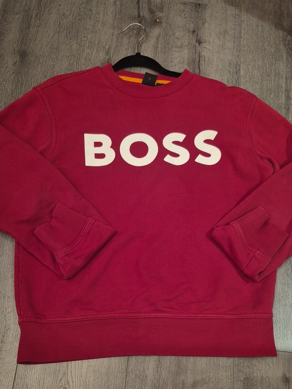 Boss Men's Crewneck Sweatshirt in Berry with White Logo - Meduim Long Sleeve